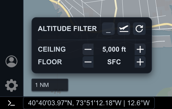 Altitude filter control with ceiling and floor values