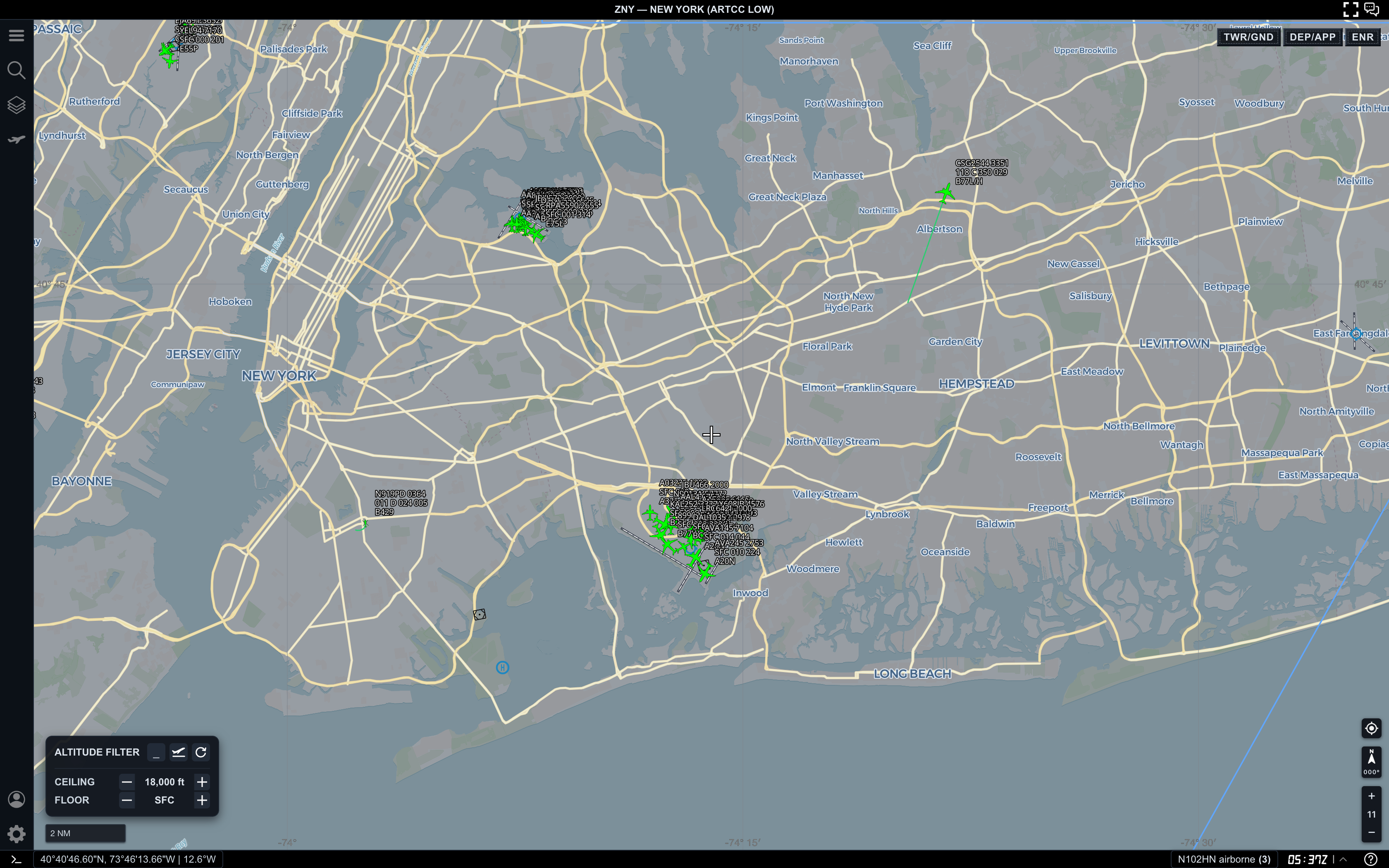 Surface-to-terminal altitude filter around New York