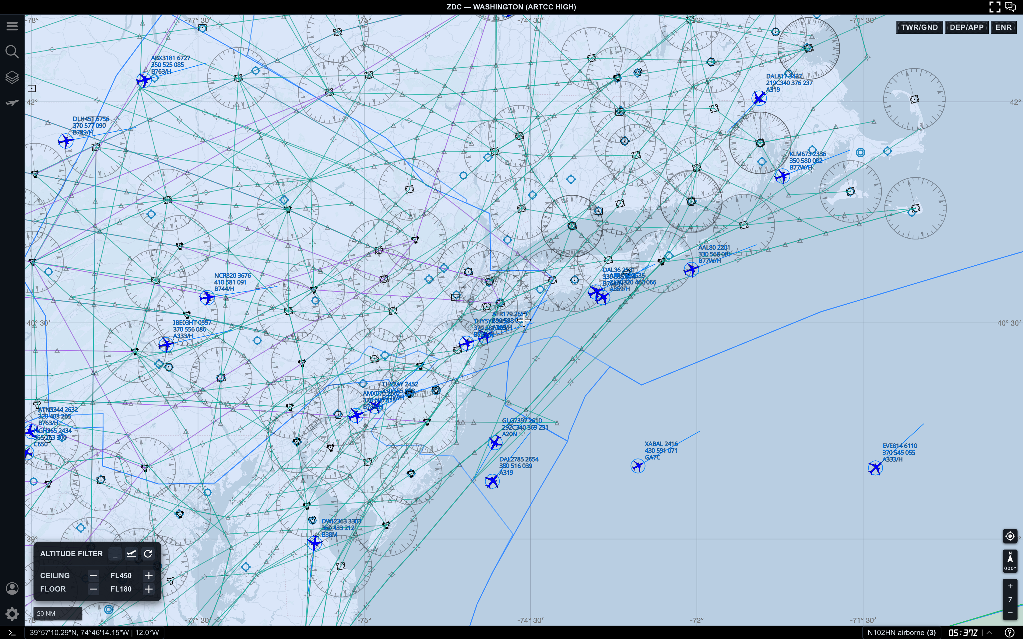 FL180 to FL450 altitude filter in ENR mode
