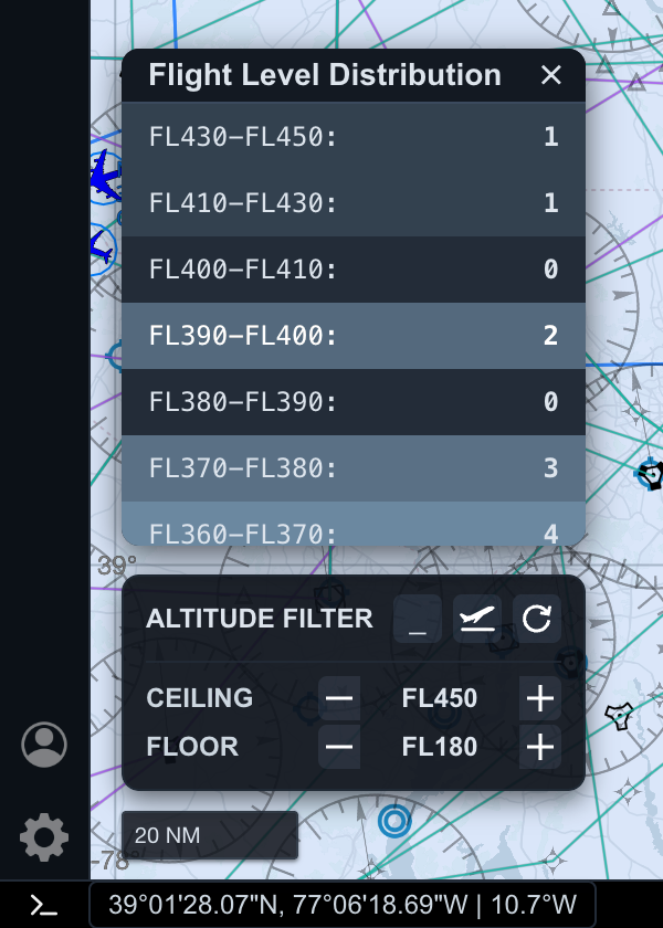 Flight-level distribution shown above the altitude filter