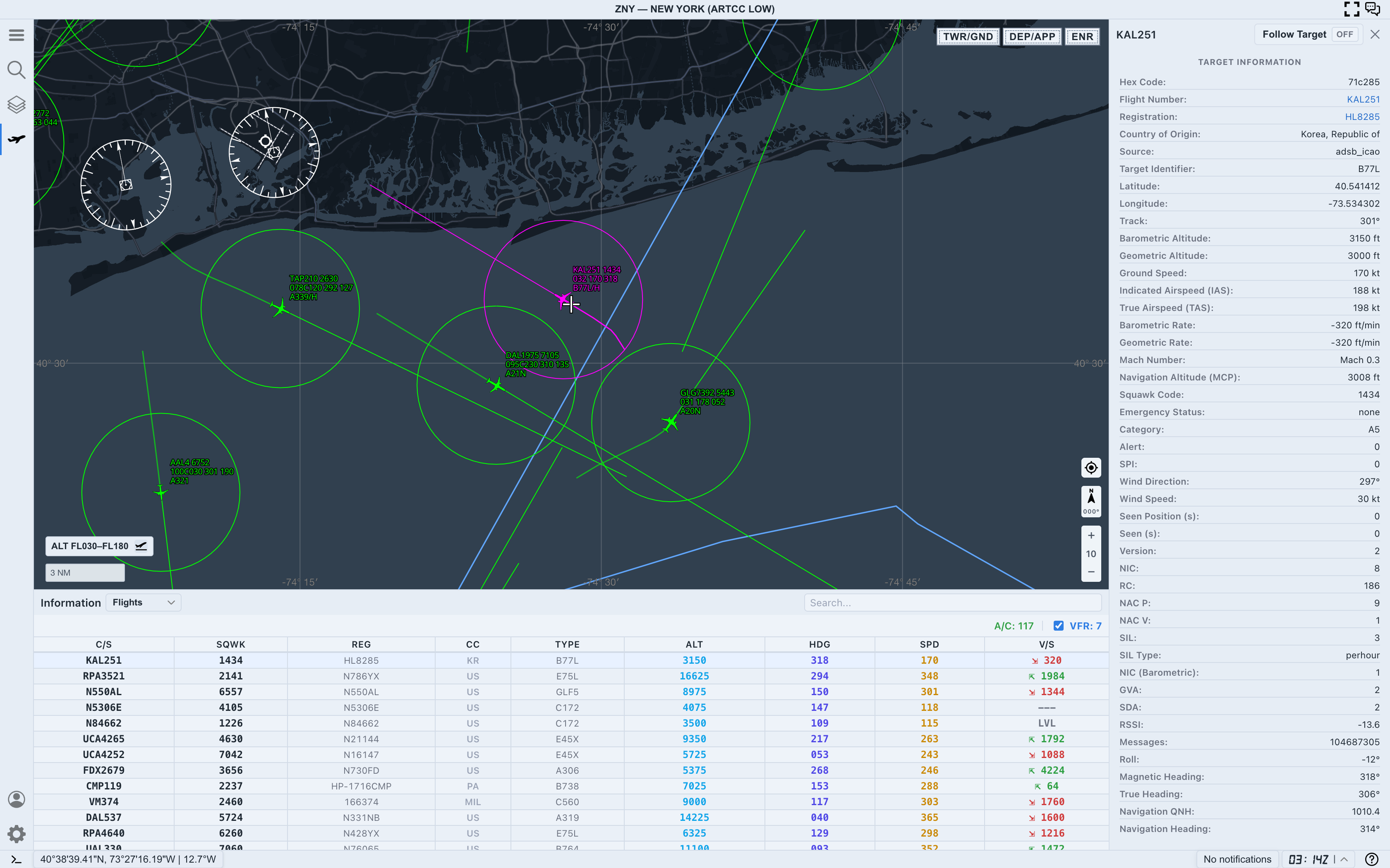 Selected KAL251 with Follow Target off