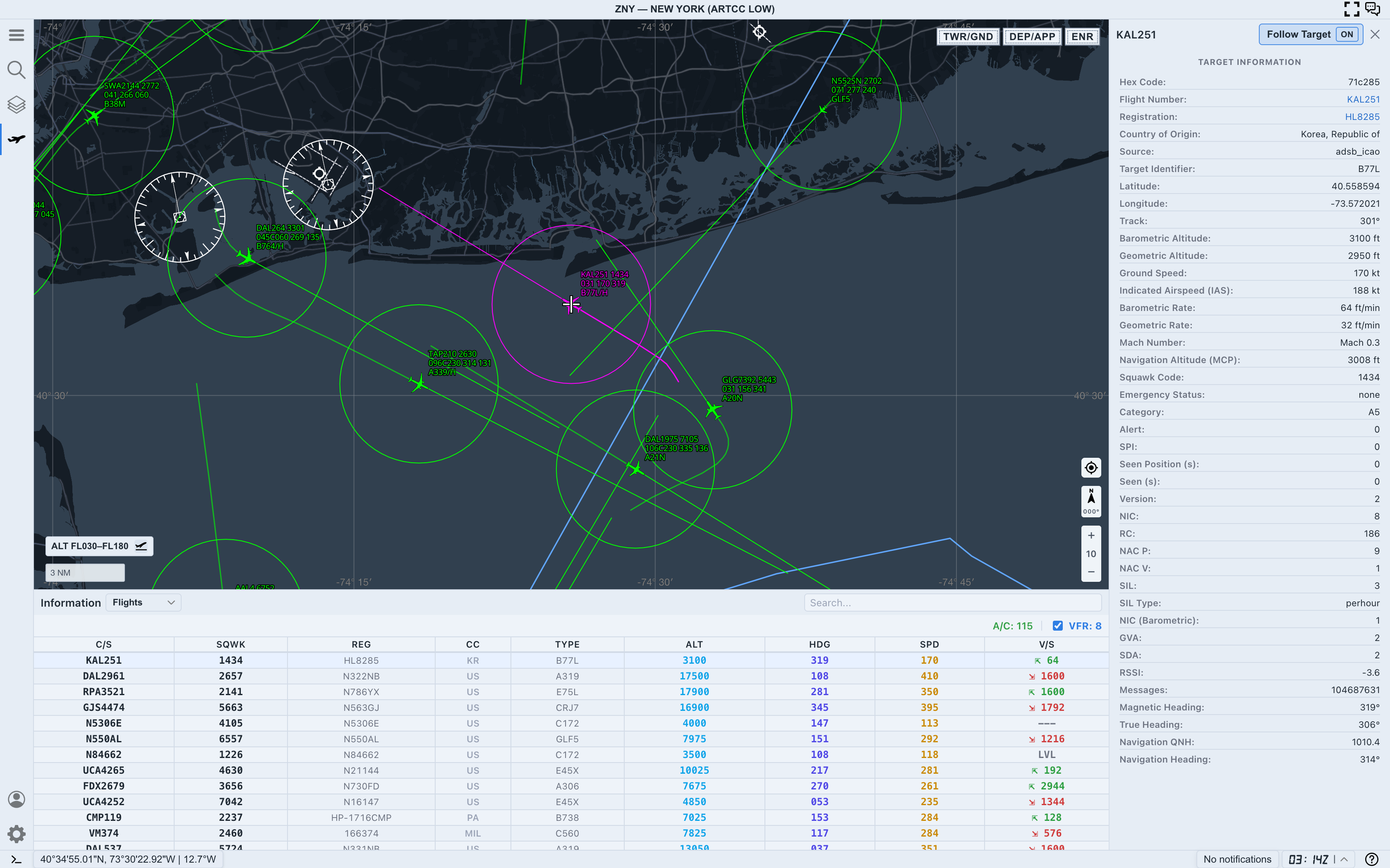 KAL251 kept in view while Follow Target is active