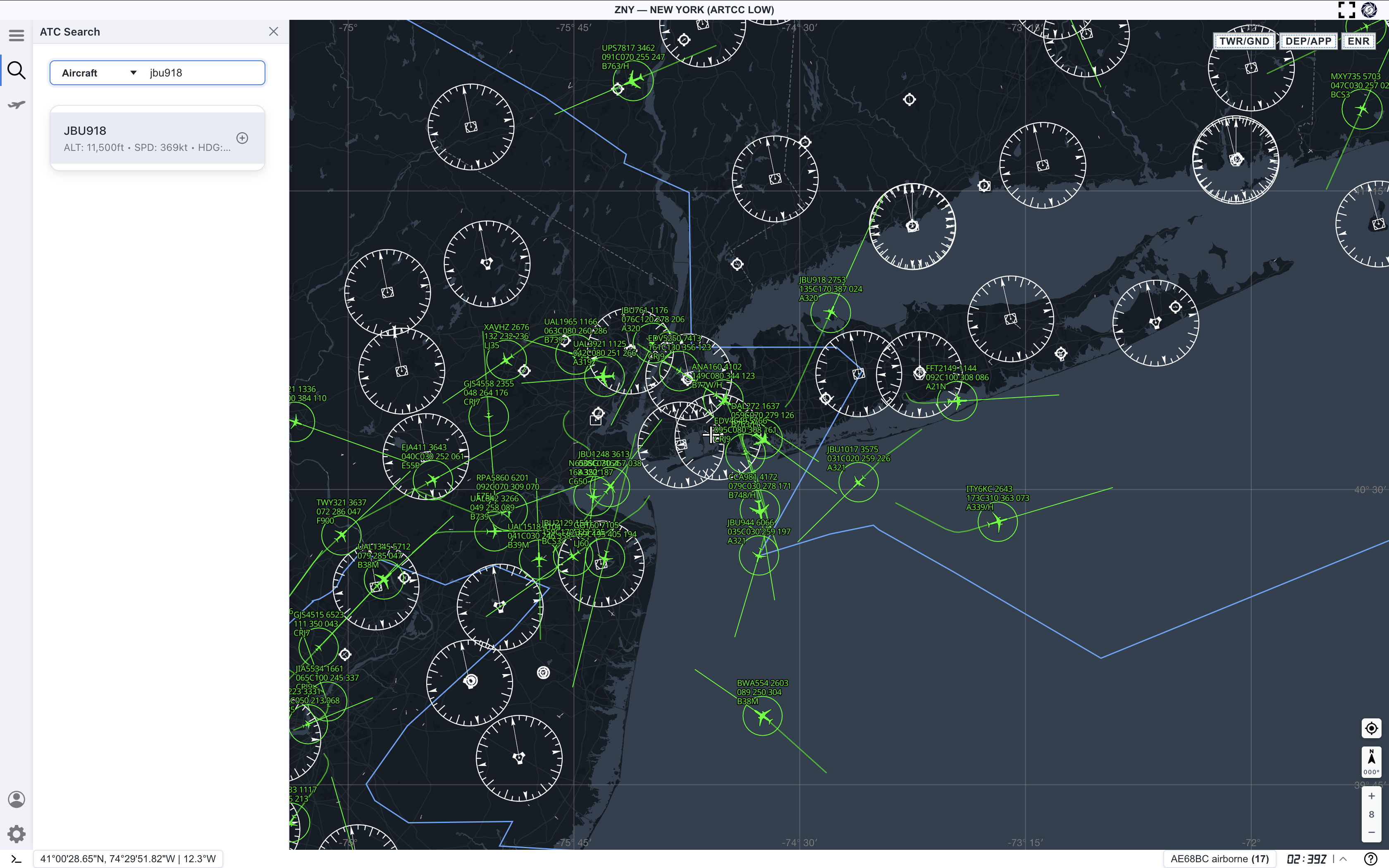 Search aircraft in side panel