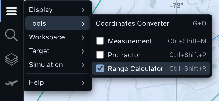 Tools menu with Range Calculator enabled
