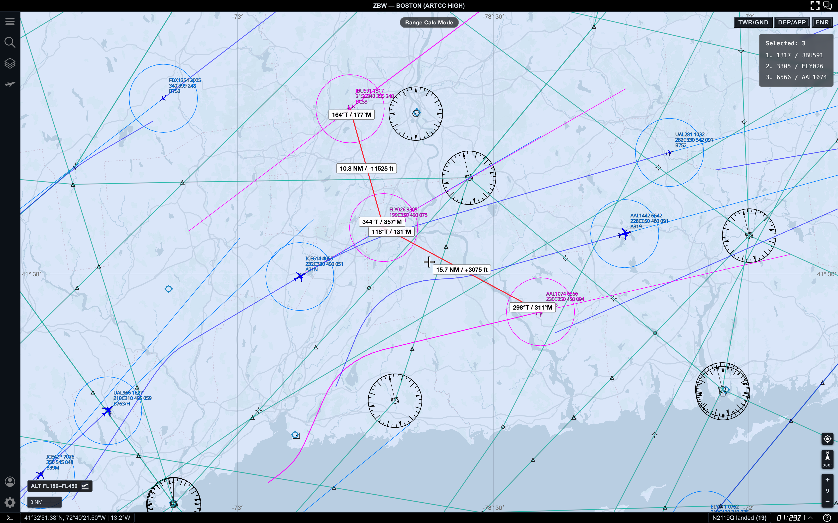 Three selected aircraft measured in sequence