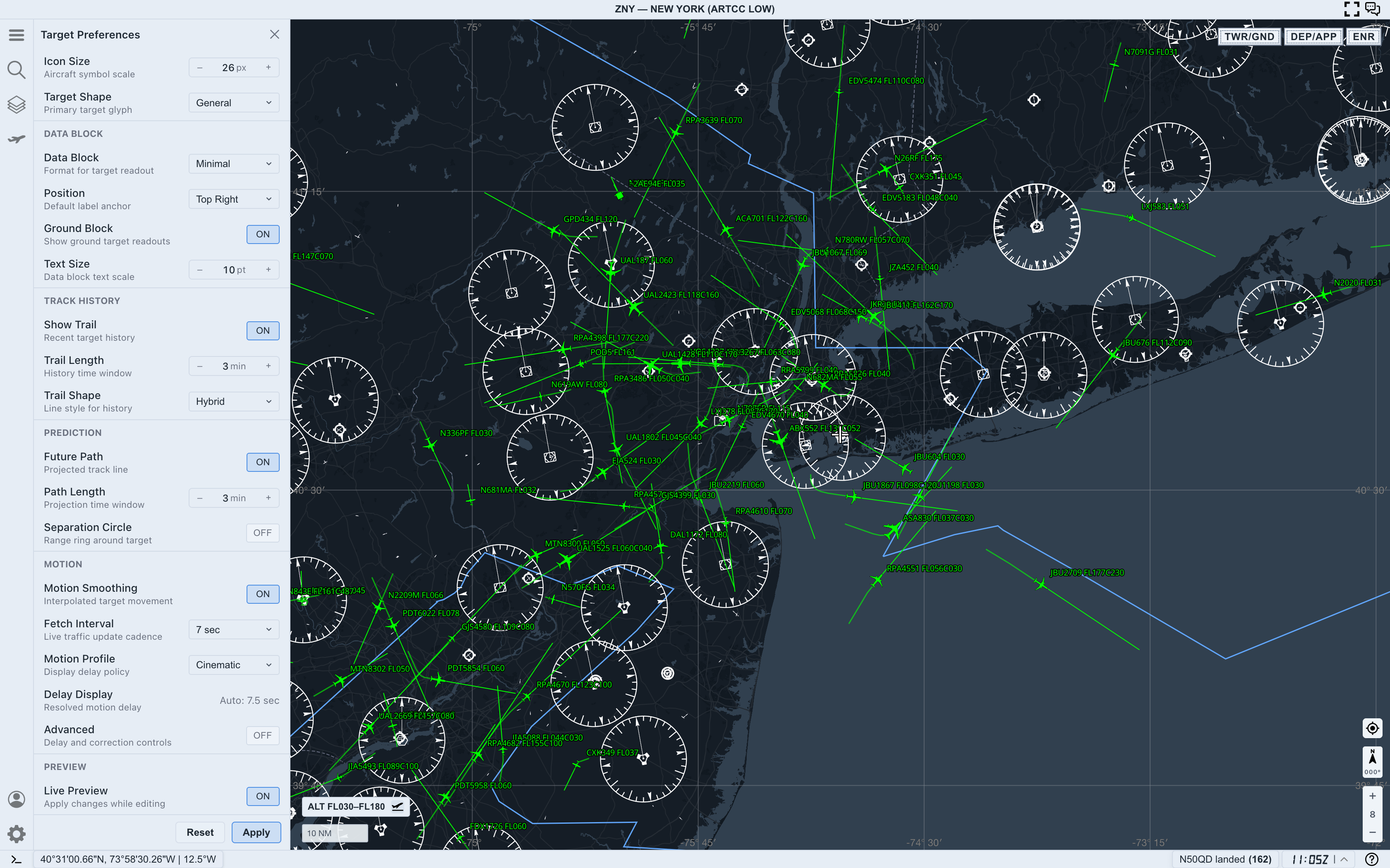 Selected target with separation circle enabled