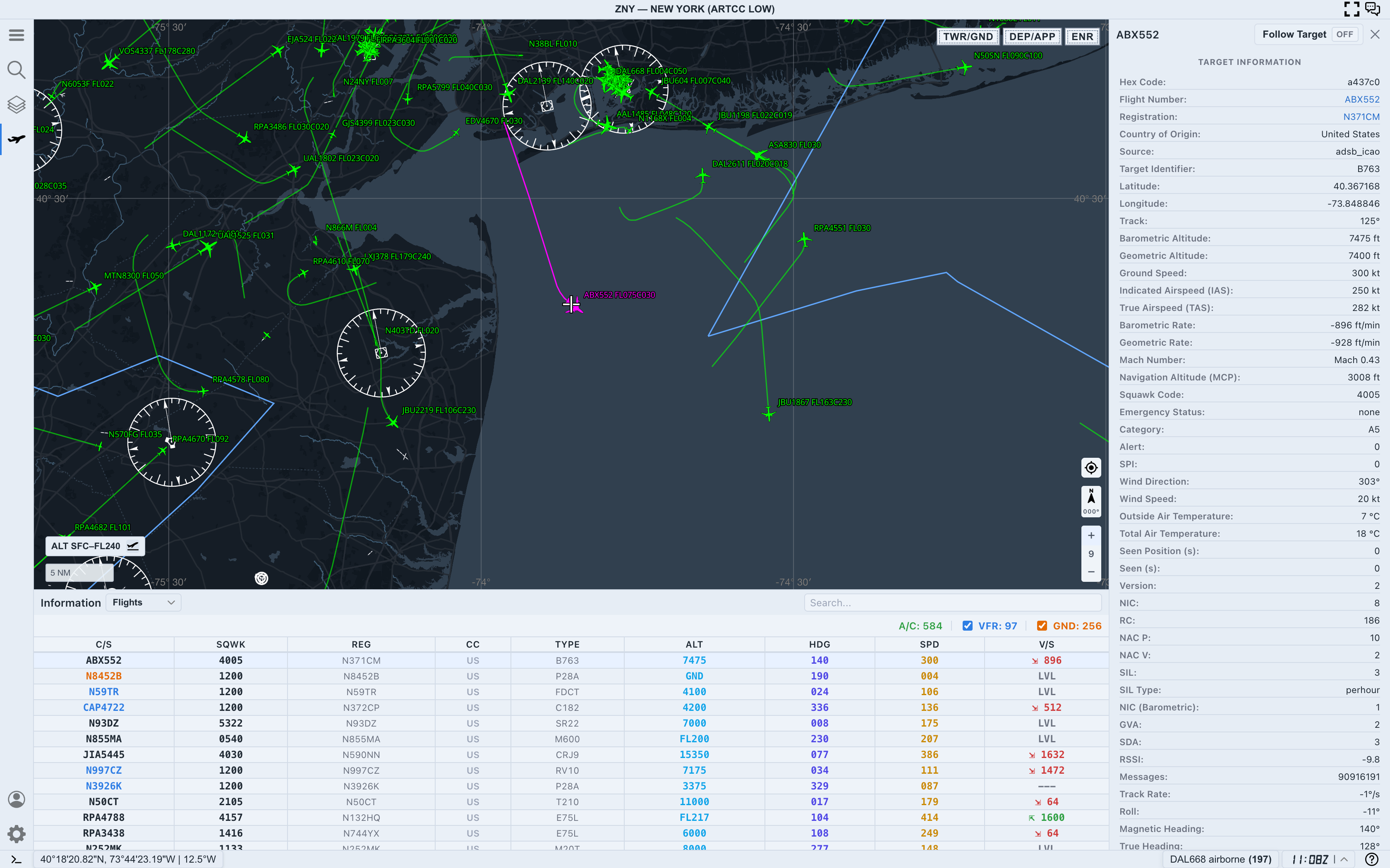 ATC data block setting with trails and target circles