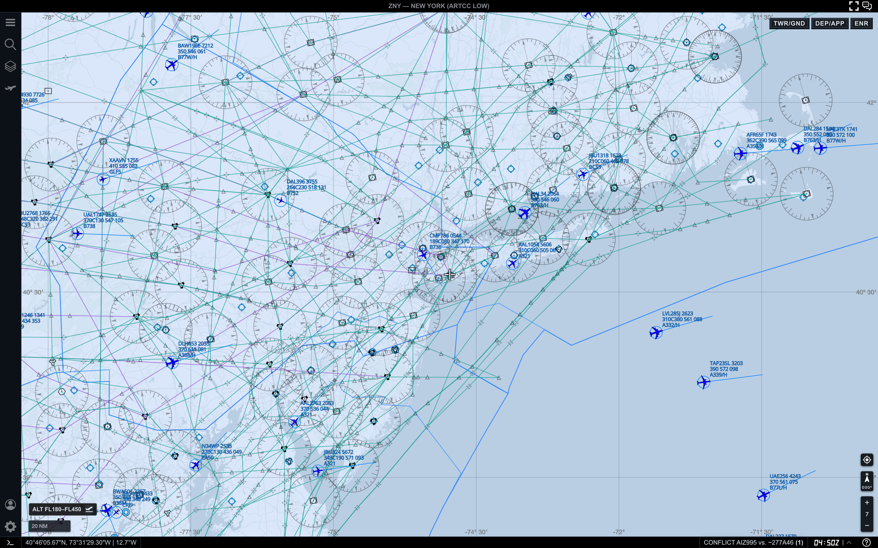 ENR mode with high-altitude traffic around New York